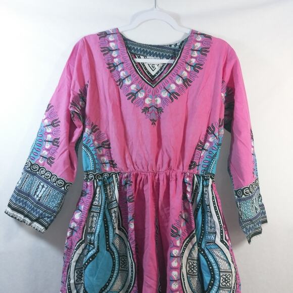 Rainbow Pink Boho Printed Cotton Maxi Dress Pockets Size OSFM - Picture 3 of 10